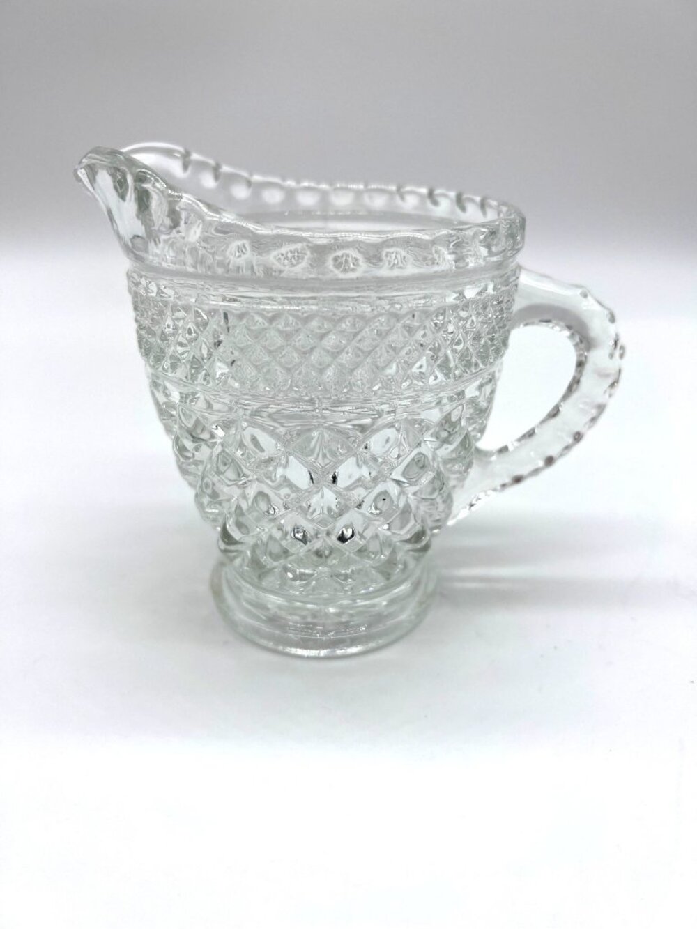 Vintage Anchor Hocking Wexford Glass Crystal Creamer With Diamond Pattern Design